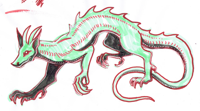 A drawing of a wingless dragon, drawn with Posca and Marker.