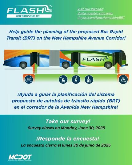 help guide the planning of the proposed bus rapid transit on the new hampshire avenue corridor - take our survey today