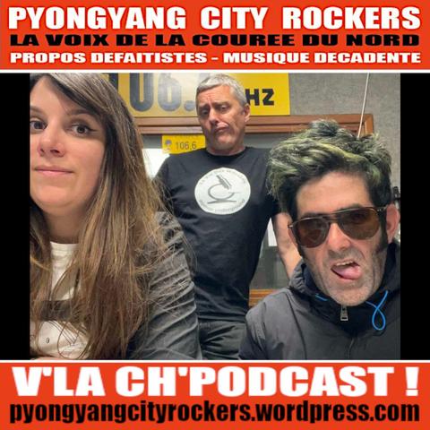 Flyer du podcast #391 de Pyongyang City Rockers, petite pose à trois dans le studio. It takes three to fuck shit up.