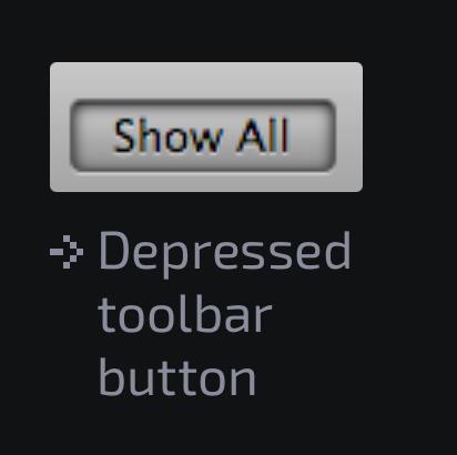 Screenshot of a Mac OS X toolbar button being pressed, with the caption, “Depressed toolbar button”