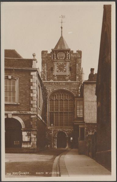 Sepia real photographic postcard showing a view of St Mary's Church at Rye in Sussex.

Published by Judges', Hastings, No 292, c.1908.

Postally unused.

Very good condition, with very slight corner bumps.