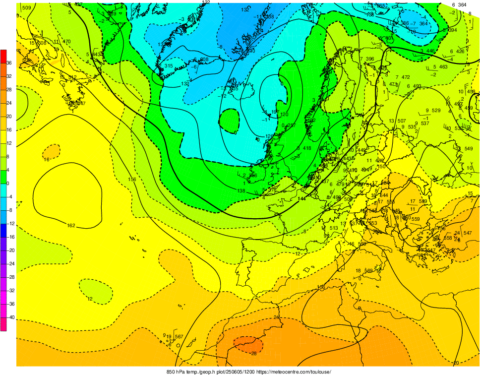 Analyse en altitude de la sitation météo en Europe ce jour.