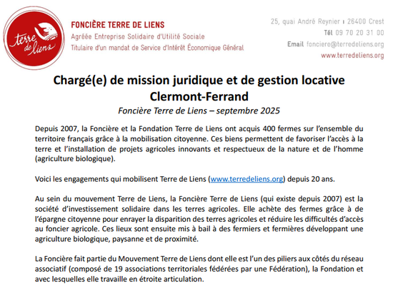 offre emploi terre de liens