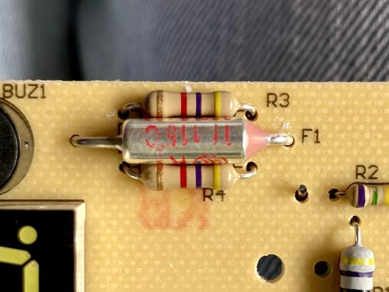 After repair, new resistors and fresh thermal fuse.