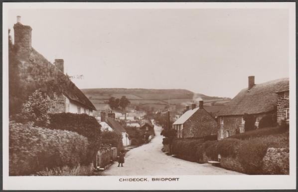 Sepia real photographic postcard showing a view of the village of Chideock near Bridport in Dorset.

Publisher not stated, not numbered, c.1910s.

Postally unused.

Very good condition, with very slight corner bumps.