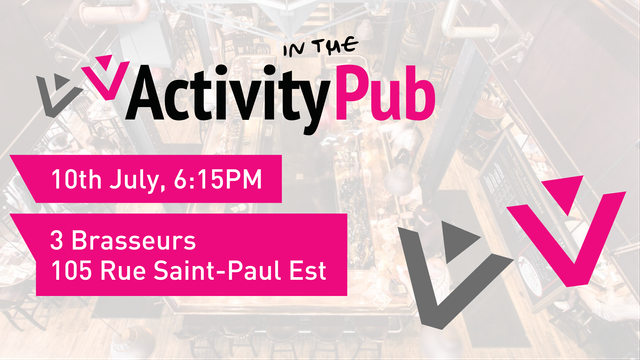 An invite for Activity in the Pub
10th of July, 6:15pm
3 Brasseurs, 105 Rue Saint-Paul Est
