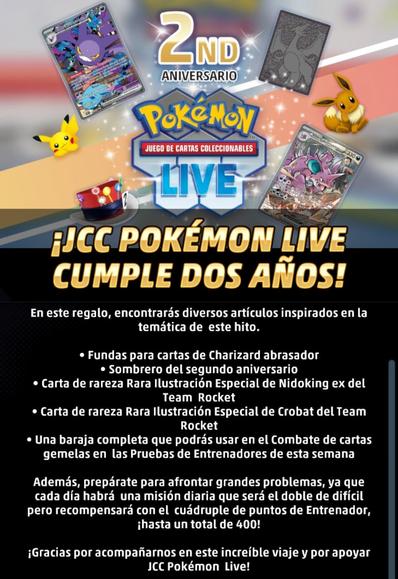 ¡JCC Pokémon Live cumple dos años! Mensaje con los regalos por el aniversario