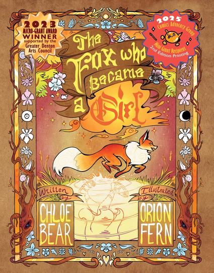 The Cover of The Fox Who Became A Girl featuring two awards from The Greater Denton Arts Council and the Comics Advocacy Group
