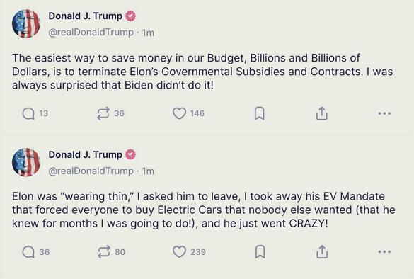 Donald Trump dit qu'il faut couper les contrats d'État avec les sociétés d'Elon Musk