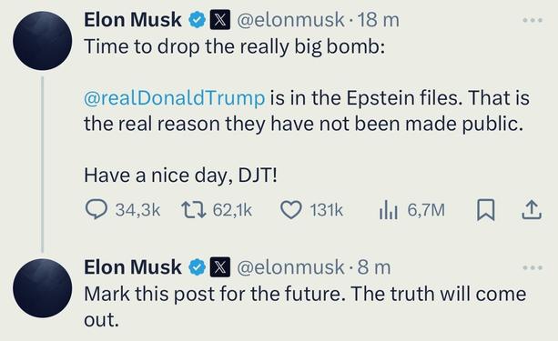 Elon Musk dit que Donald Trump est impliqué dans l'affaire Epstein