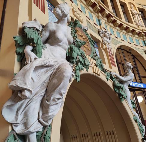 sculptures on decorated wall