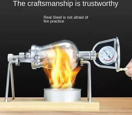 An illustration from a product on AliExpress. It's a bulb shaped canister with a pressure sealed lid, being rotated over over-enthusiastically rendered flames by a hand, turning a handle. On the scary-looking contraption is a pressure gauge. Over it, a calming text states:

The craftmanship is trustworthy. Real Steel is not afraid of fire practice.

Apparently, it's for making popcorn.