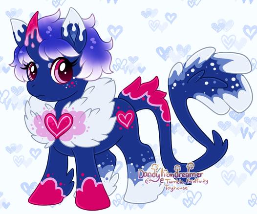 My ocs cold hearted in the my little pony style!

She's a blue unicorn pony with white and blue hair, there is red designs on her horn, chest is a red heart with fluff, hooves are red, cutie mark is a red heart, and some red on the back of her long tail, she has white back hooves and white tips on her tail

She appears to give a bit of a cold expression