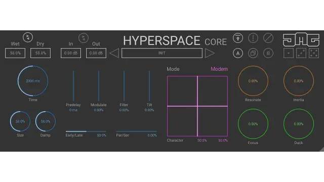 United Plugins Hyperspace Core Reverb Nutzeroberfläche