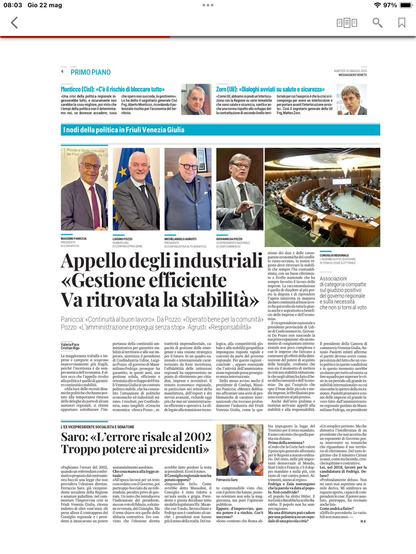 Una pagina del Messaggero Veneto con le foto degli esponenti di industria artigianato e commercio in Friuli