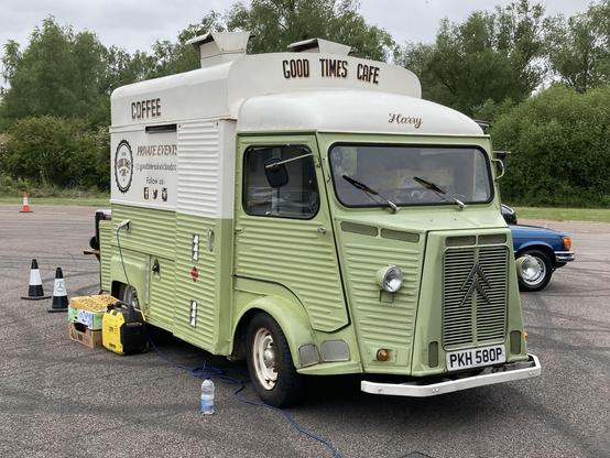Lime green Citroën H van with white roof, front quarter view