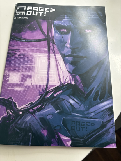 Pagedout front page with cyberpunk android