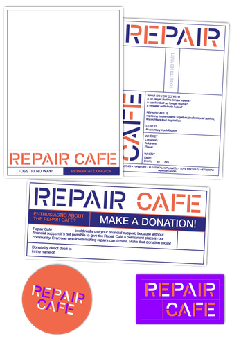 Templates for announcement posters, flyers, donations information, stickers, etc. from Repair Cafe International.