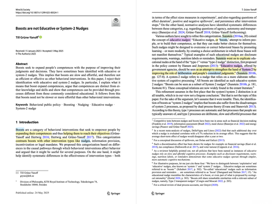 Grüne-Yanoff, T. (2025). Boosts are not Educative or System-2 Nudges. Mind & Society. https://doi.org/10.1007/s11299-025-00324-1