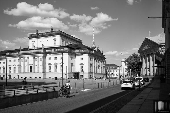 Monochrome street photography on Bebelplatz in Berlin, Germany.