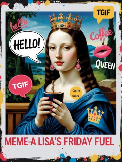 Modern Punk Pop Art Style Coffee Meme "Meme-A-Lisa's Friday Fuel"