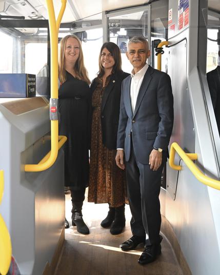 TfL Image - Lorna Murphy, TfL's Director of Buses, Claire Mann, TfL's Chief Operating Officer and Mayor Sir Sadiq Khan on the zero-emission bus