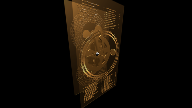 Virtual replica of the Anticythera Mechanism with semi-transparent front and back plates, screenshot.