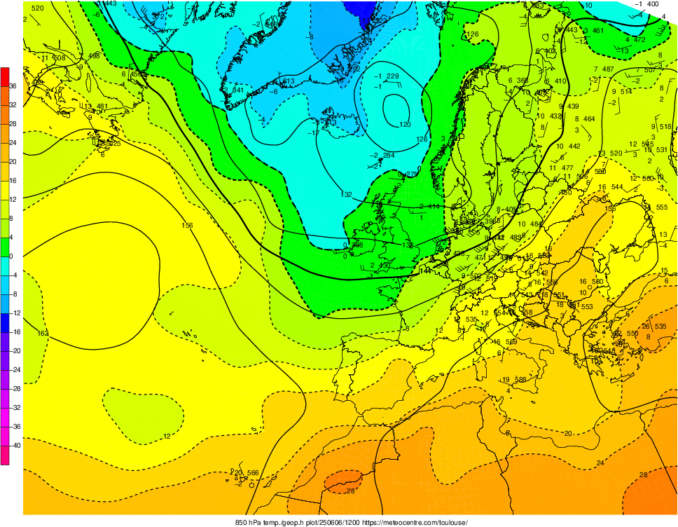 Analyse en altitude de la sitation météo en Europe ce jour.