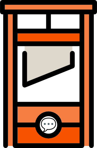 A guillotine that cuts a speech bubble.