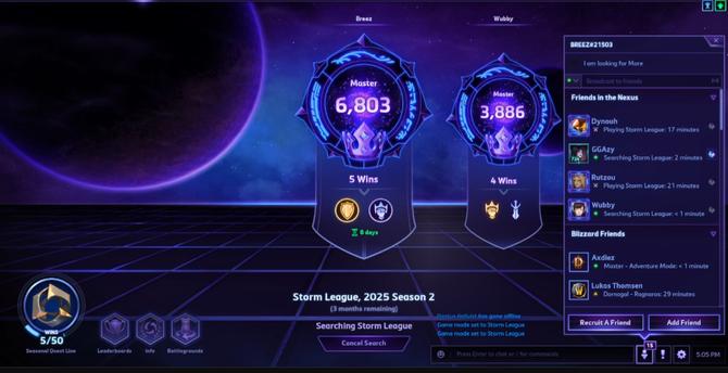 Screenshot of Breez queuing HotS with Wubby