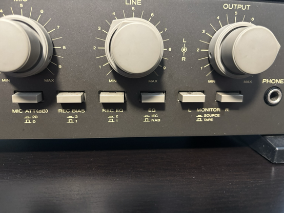 Front panel controls of the TEAC 32-2B showing the IEC/NAB selector button that makes this a rare deck.