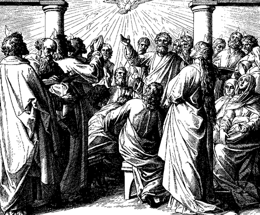 Image: “Pentecost,” woodcut illustration by Julius Schnorr von Carolsfeld, between 1851 and 1860. From Die Bibel in Bildern (The Bible in Pictures), a popular Children’s Bible published in 1860.