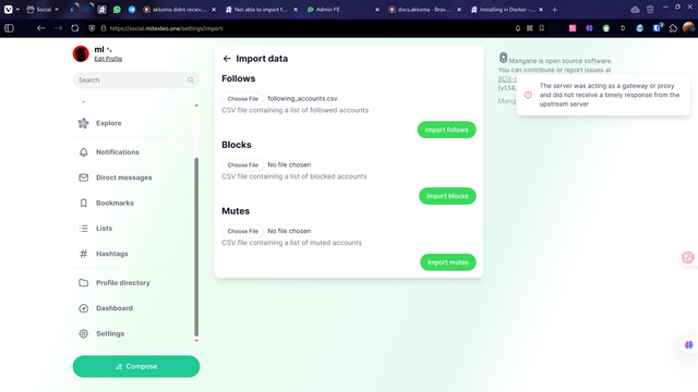 Akkoma Import UI