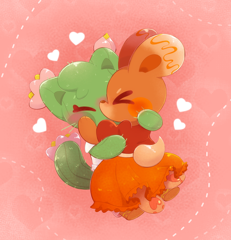 Art of me and my husband's OCs Bean and Cactus smoochin on each other