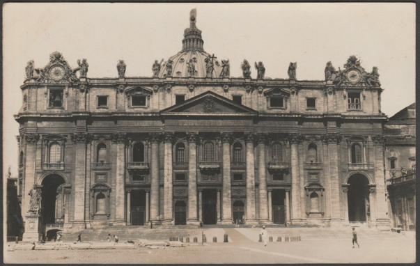 Monochrome real photographic postcard showing a view of the Basilica Papale di San Pietro in Vaticano.

Publisher or photographer not stated, No IV, c.1910.

Postally unused.

Very good condition, with very slight corner bumps and light album marks.