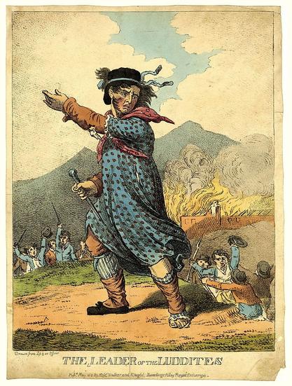 Famous picture of Ned Ludd in a dress leading the Luddite revolution