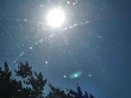 Sembra che il sole sia rimasto impigliato in un tela da ragno, ma è solo un finestrino sporco di acqua piovana che s'è asciugata