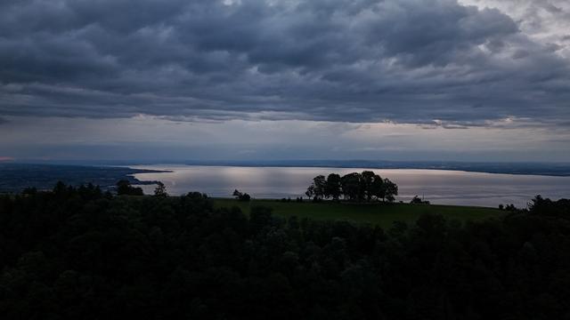 zwischen himmel und land der see und eine baumgruppe