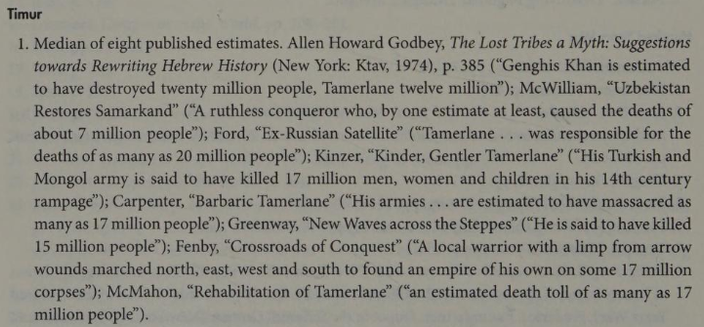 quote from Matthew White's Great Book of Horrible Things which begins "(The total of 17 million dead is the) Median of eight published estimates."