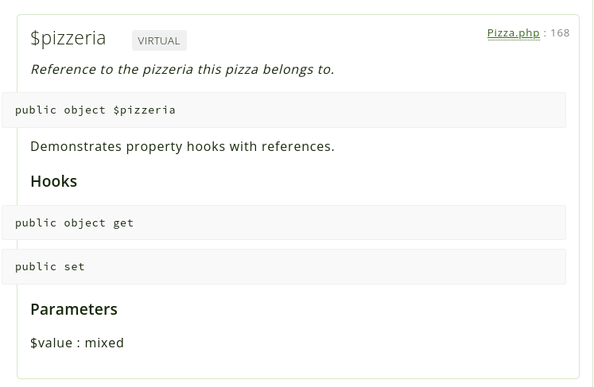 Screenshot of a virtual property in the api docs generated by phpDocumentor