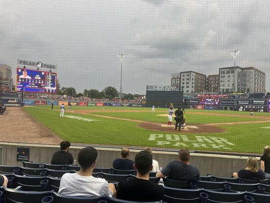 Looking out onto the baseball field at Polar Park in Worcester, Massachusetts.