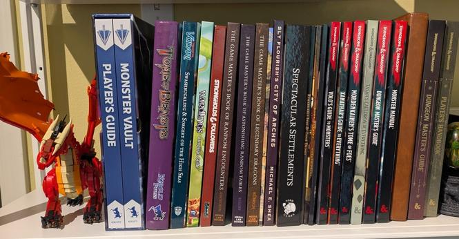 A selection of 5e D&D books from Wizards of the Coast, Kobold Press and others.
