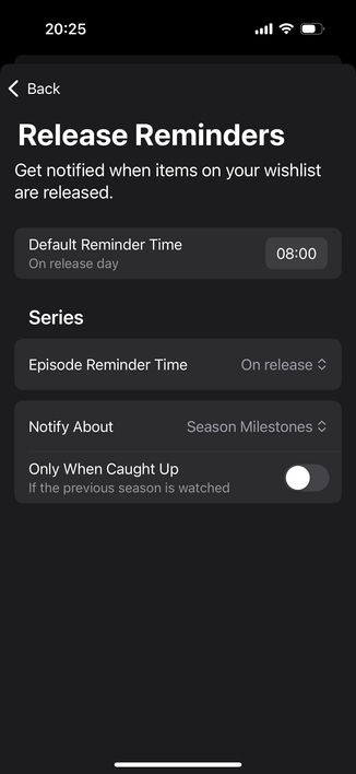 A screenshot of the new options.