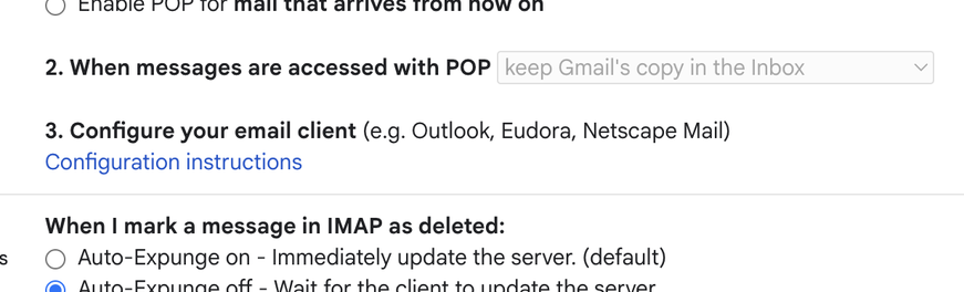 Gmail's POP3 settings.