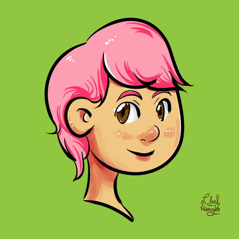Head of a pinkhaired girl with a little bit of blushed expresion.