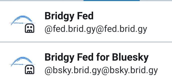 İki tane Mastodon hesabı 
Üsteki Bridgy Fed
Alttaki Bridgy Fed for Bluesky