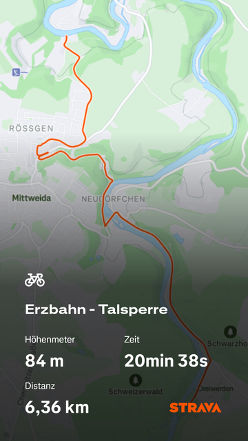 6 km Rad von der Erzbahn zum Anleger Mittweidaer Aue
