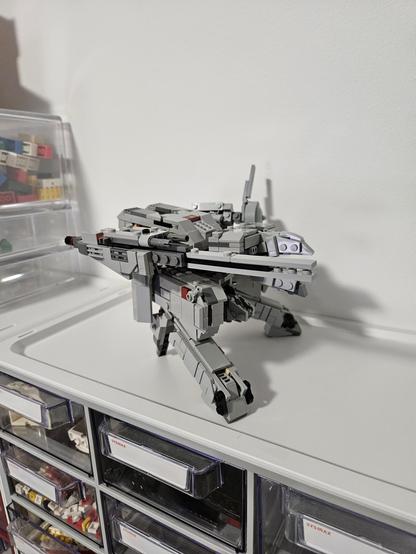 A photo of a midi scale Lego model of Metal Gear REX from Metal Gear Solid.