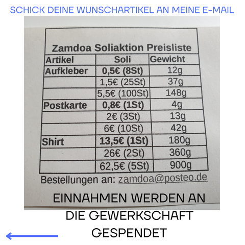 Preisliste der Zamdoa Soliaktion
