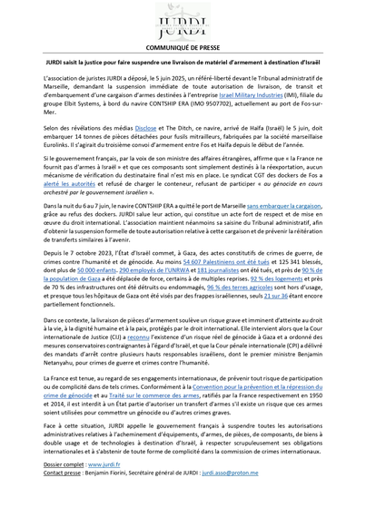 intégralité du communiqué émis par JURDI le 7 juin.